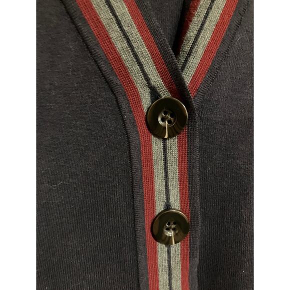 Lands End Cardigan Womens 1X Sweater Navy Blue Red Gray Tipped Fine Gauge Cotton - Picture 3 of 5